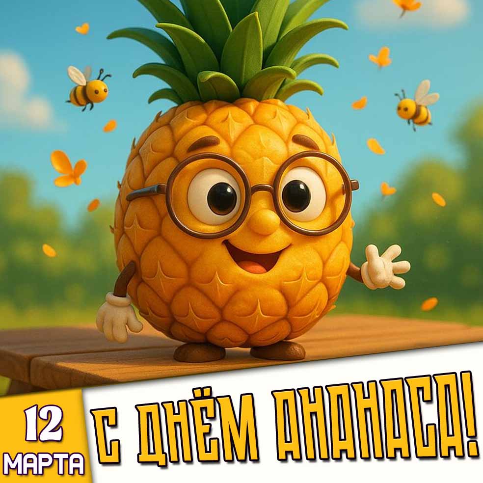 Открытка 12 марта - с днём ананаса!