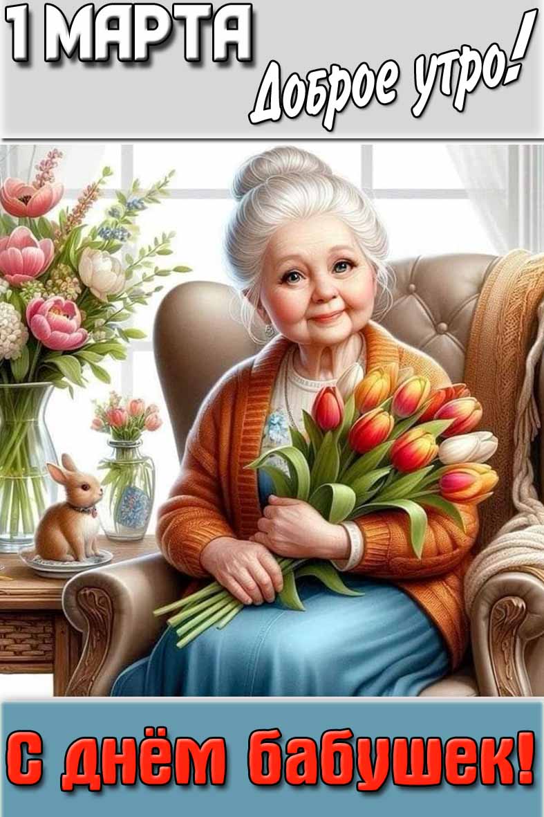 Открытка "1 марта доброе утро! С днём бабушек!"