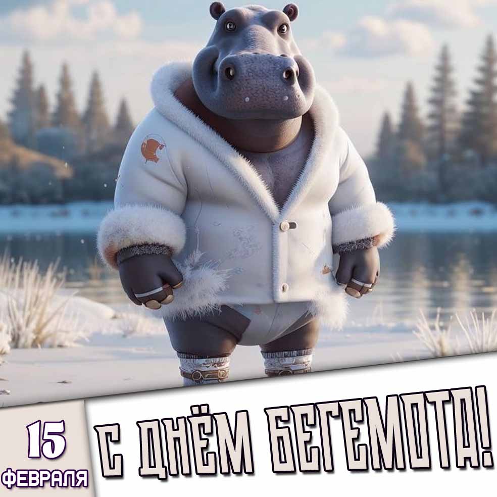 Картинка 15 февраля - с днём бегемота!