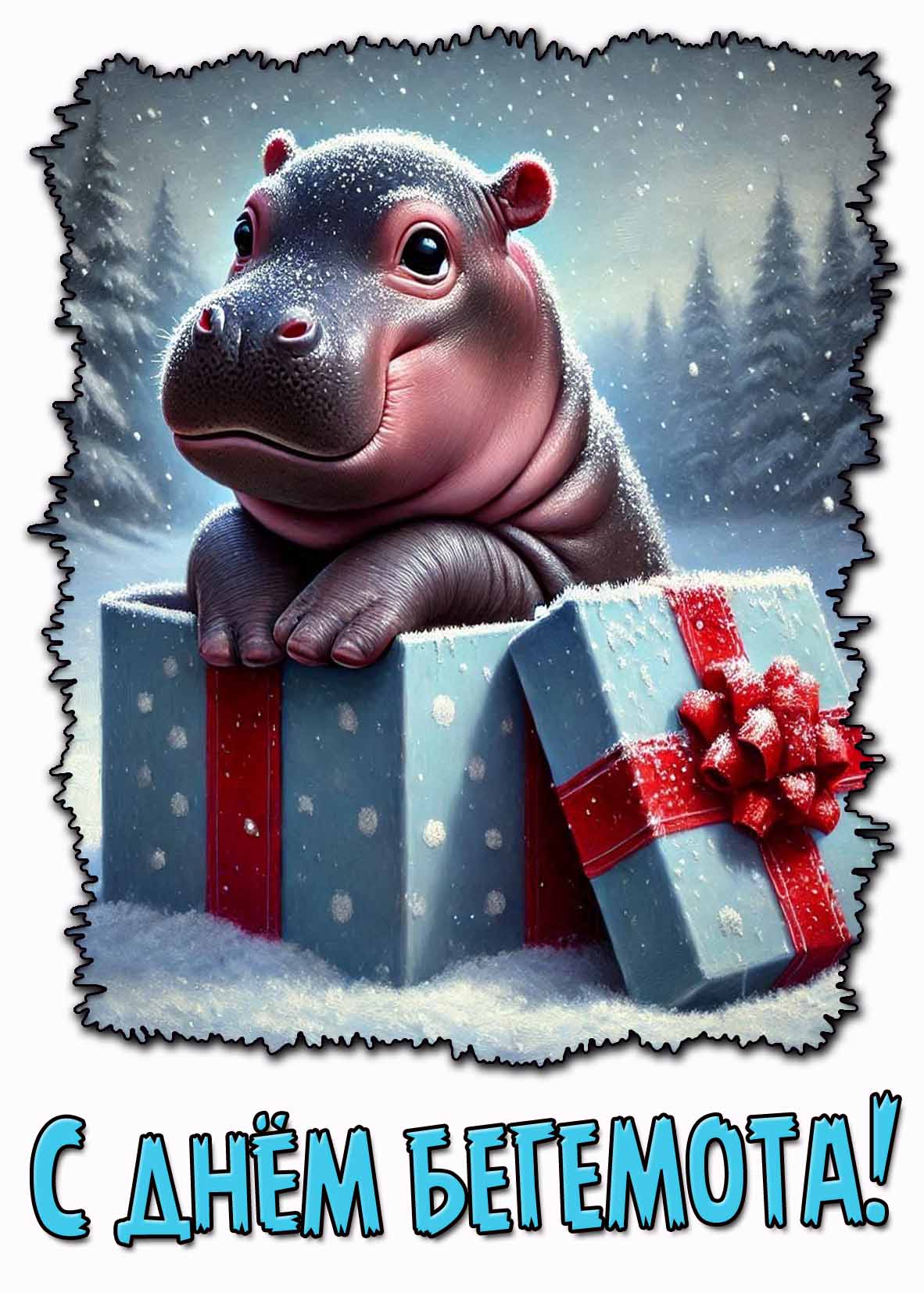 С днём бегемота! - зимняя открытка
