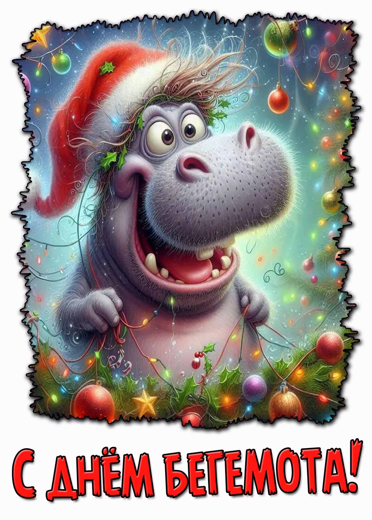 Смешная открытка с днём бегемота