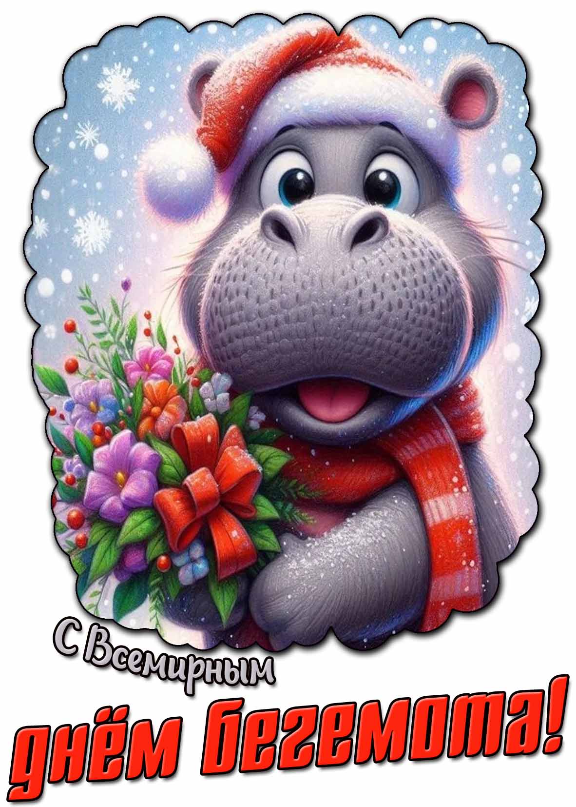 Открытка с Всемирным днём бегемота