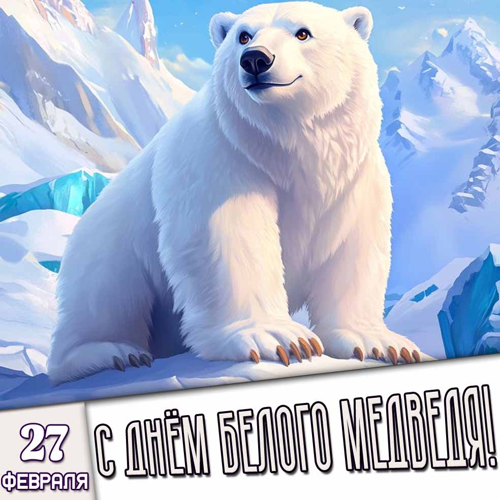 Открытка 27 февраля - с днём белого медведя!