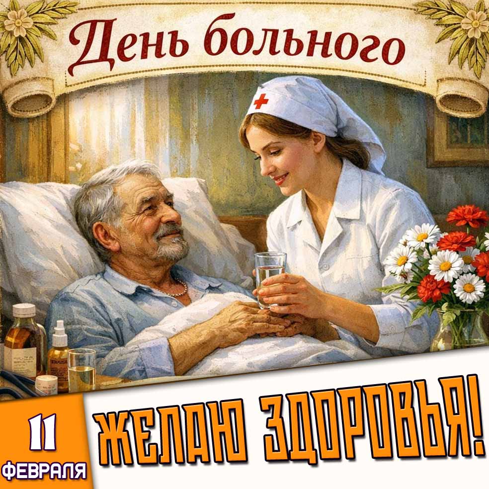 Открытка "11 февраля - день больного! Желаю здоровья!"