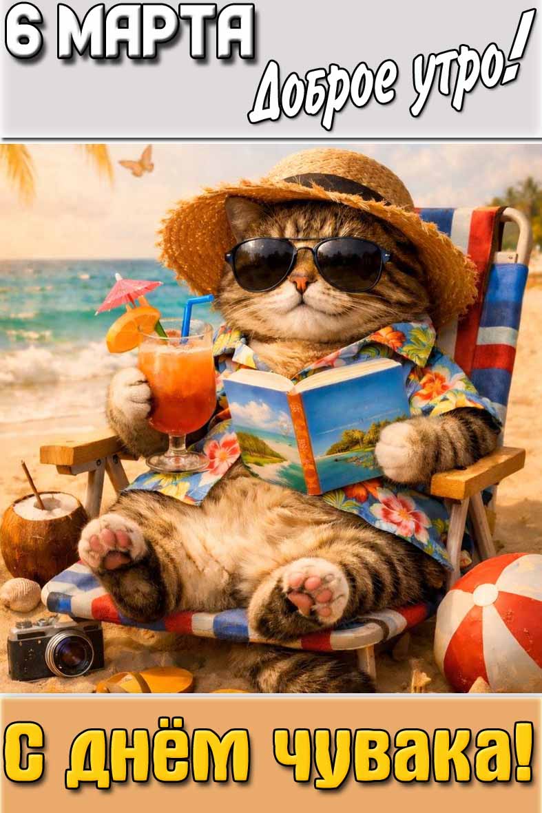 Открытка "6 марта доброе утро! С днём чувака!"