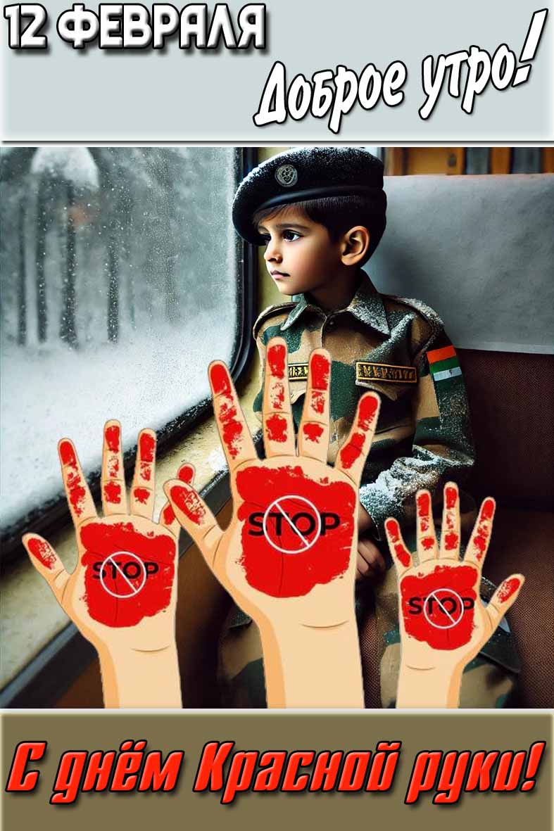 Открытка "12 февраля доброе утро! С днём Красной руки!"