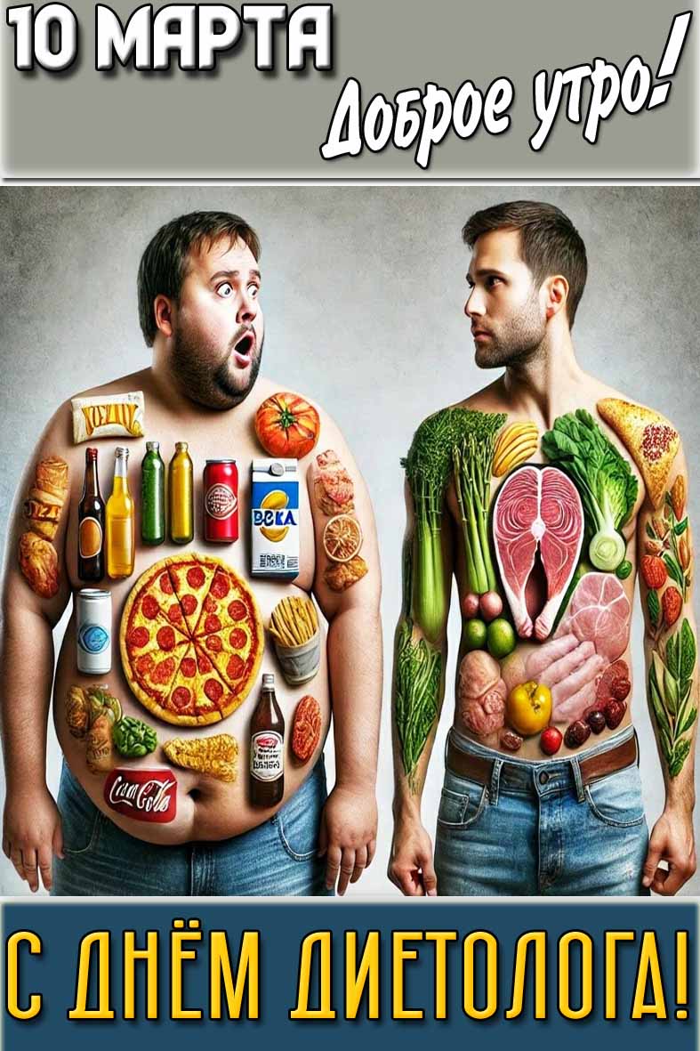 Прикольная открытка "10 марта доброе утро! С днём диетолога!"