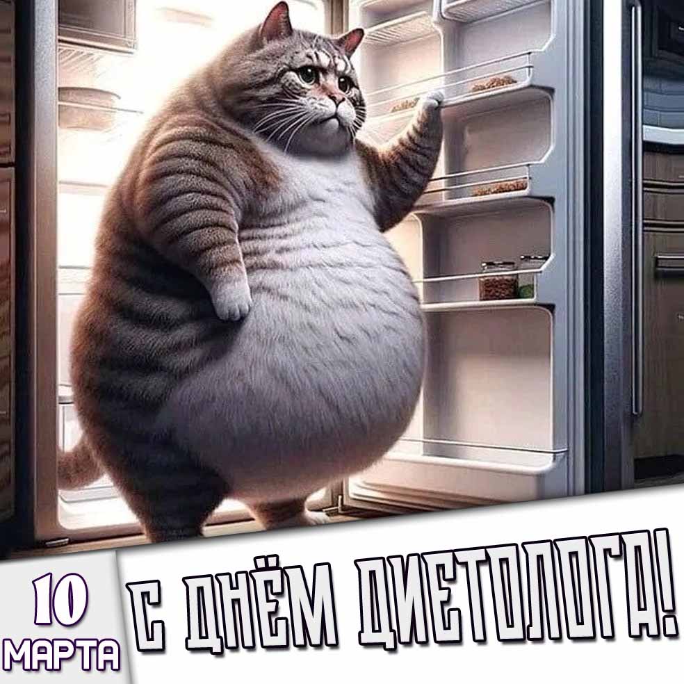 Смешная открытка 10 марта - с днём диетолога!