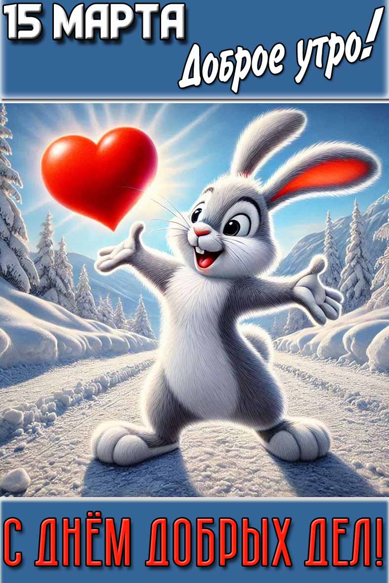 Открытка "15 марта доброе утро! С днём добрых дел!"