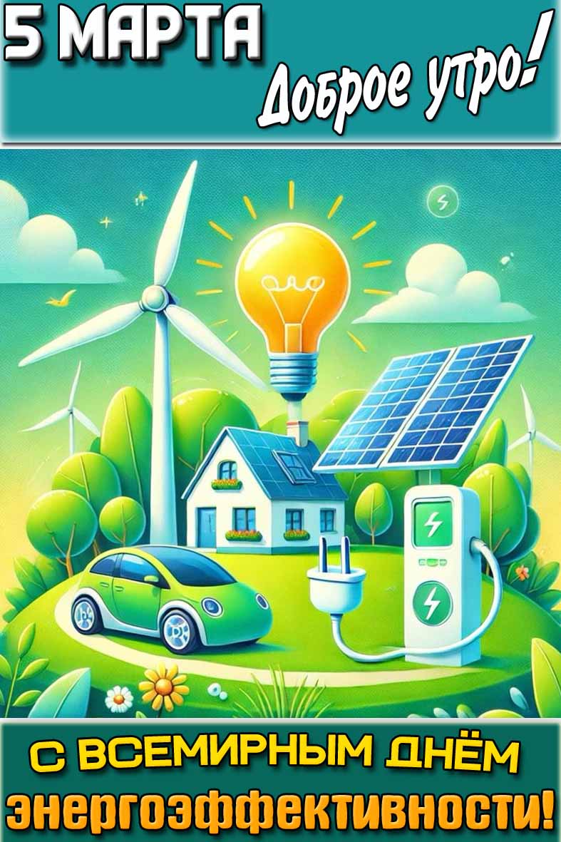 Открытка "5 марта доброе утро! С Всемирным днём энергоэффективности!"