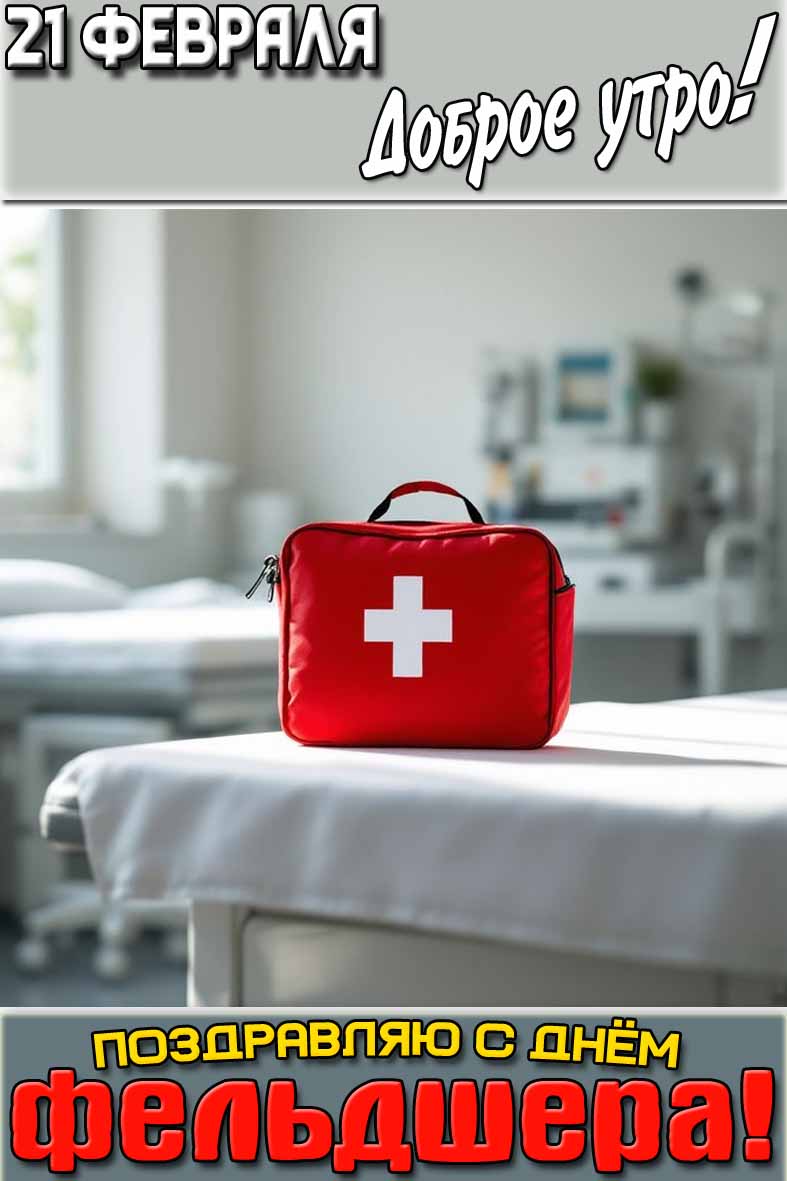 Открытка "21 февраля доброе утро! Поздравляю с днём фельдшера!"