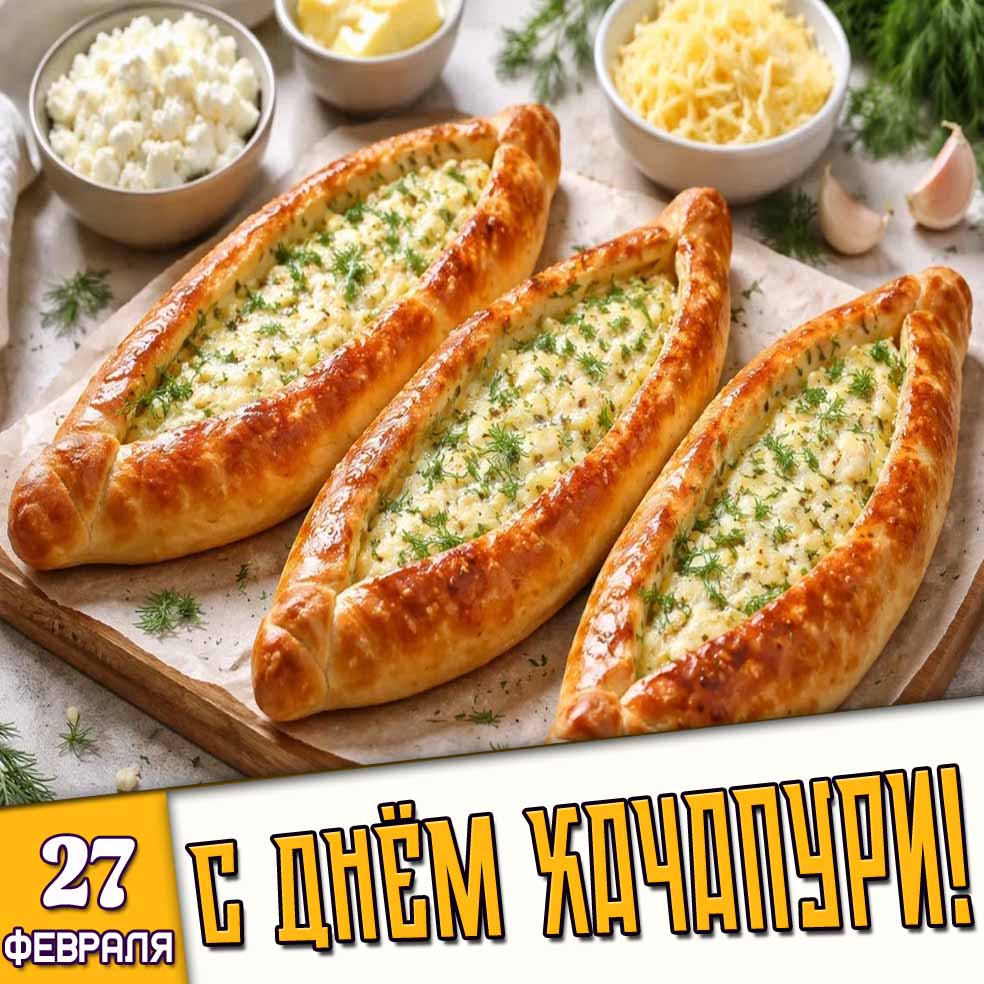 Открытка 27 февраля - с днём хачапури!