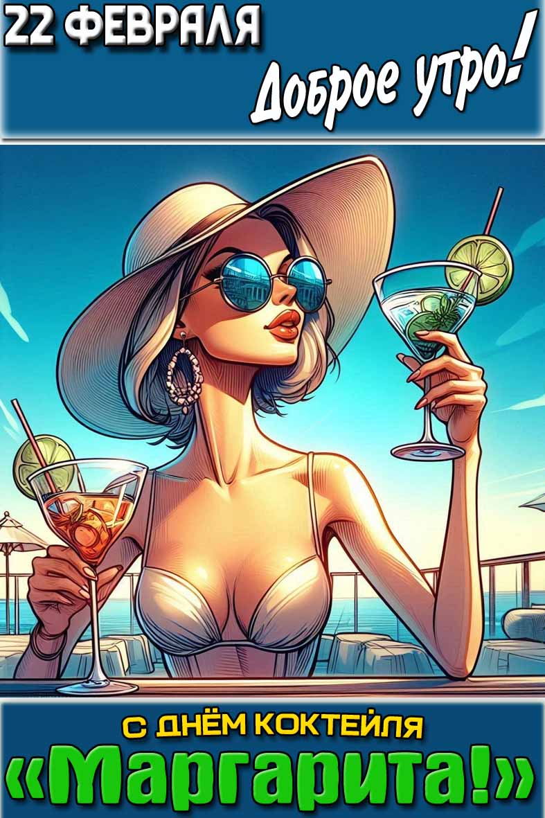Открытка "22 февраля доброе утро! С днём коктейля «Маргарита!»"