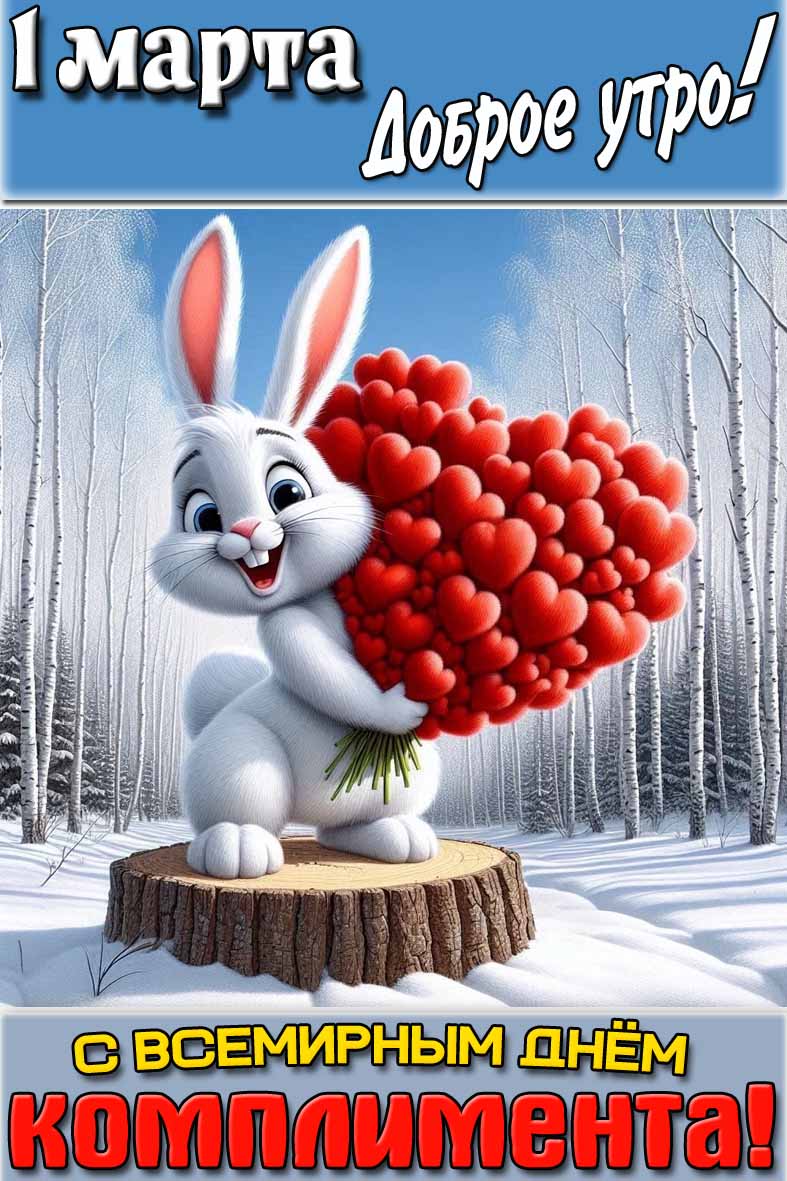 Открытка "1 марта доброе утро! С Всемирным днём комплимента!"