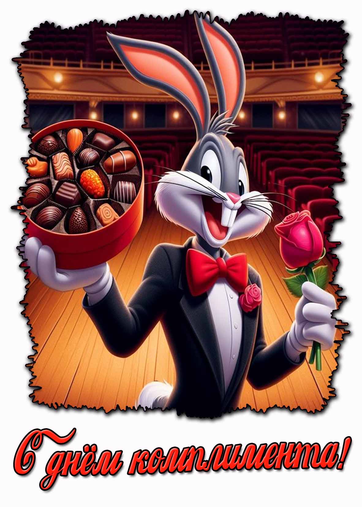 С днём комплимента! - прикольная мультяшная открытка