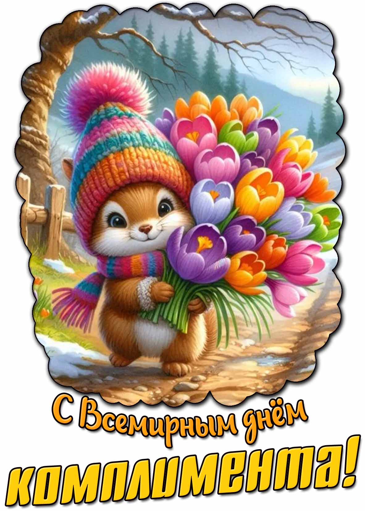 Весенняя открытка с Всемирным днём комплимента