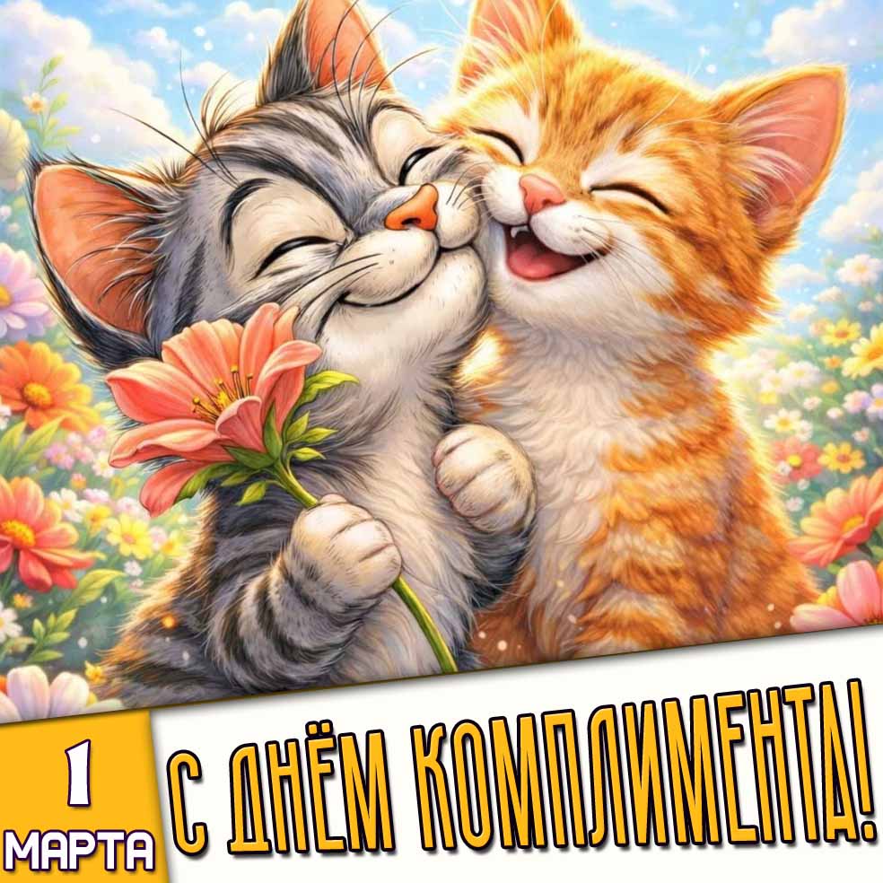 Открытка 1 марта - с днём комплимента!
