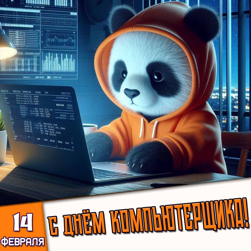 Открытка 14 февраля - с днём компьютерщика!