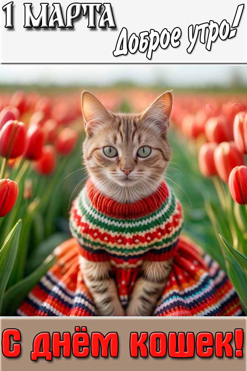 Открытка "1 марта доброе утро! С днём кошек!"