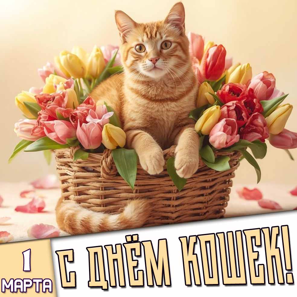 Открытка 1 марта - с днём кошек!