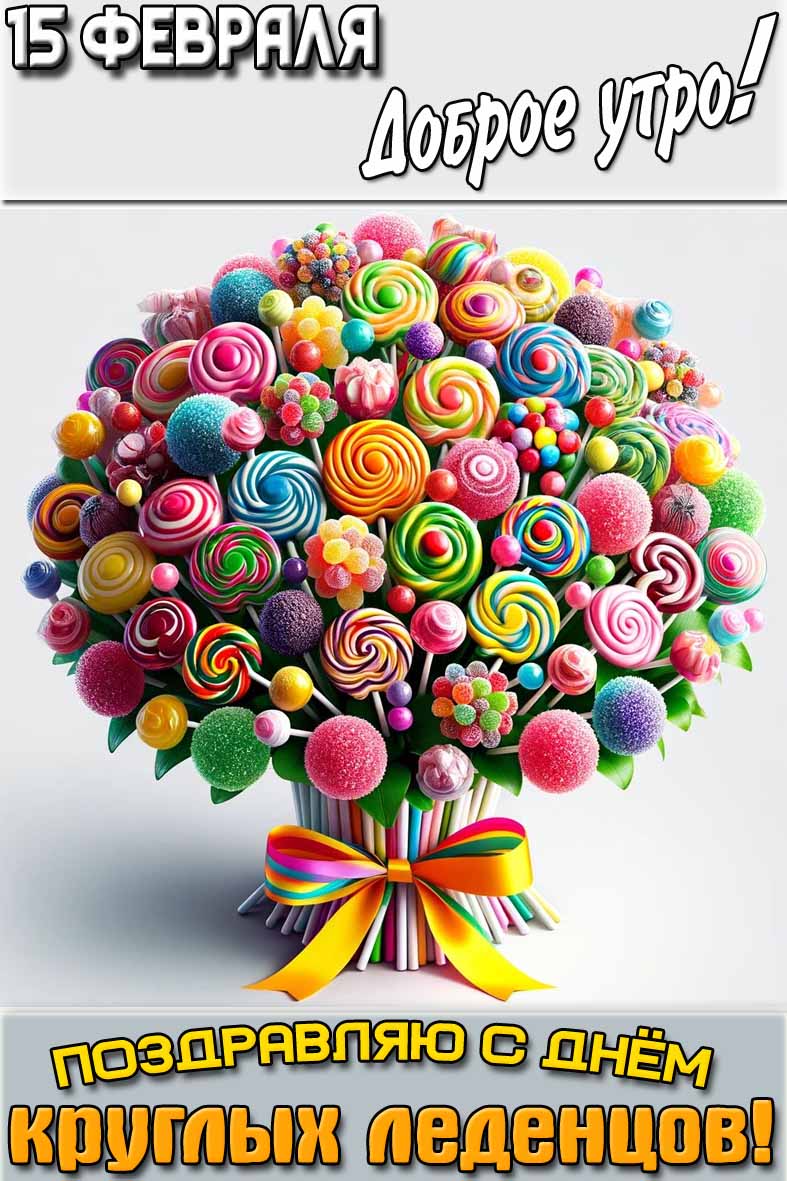 Картинка "15 февраля доброе утро! Поздравляю с днём круглых леденцов!"