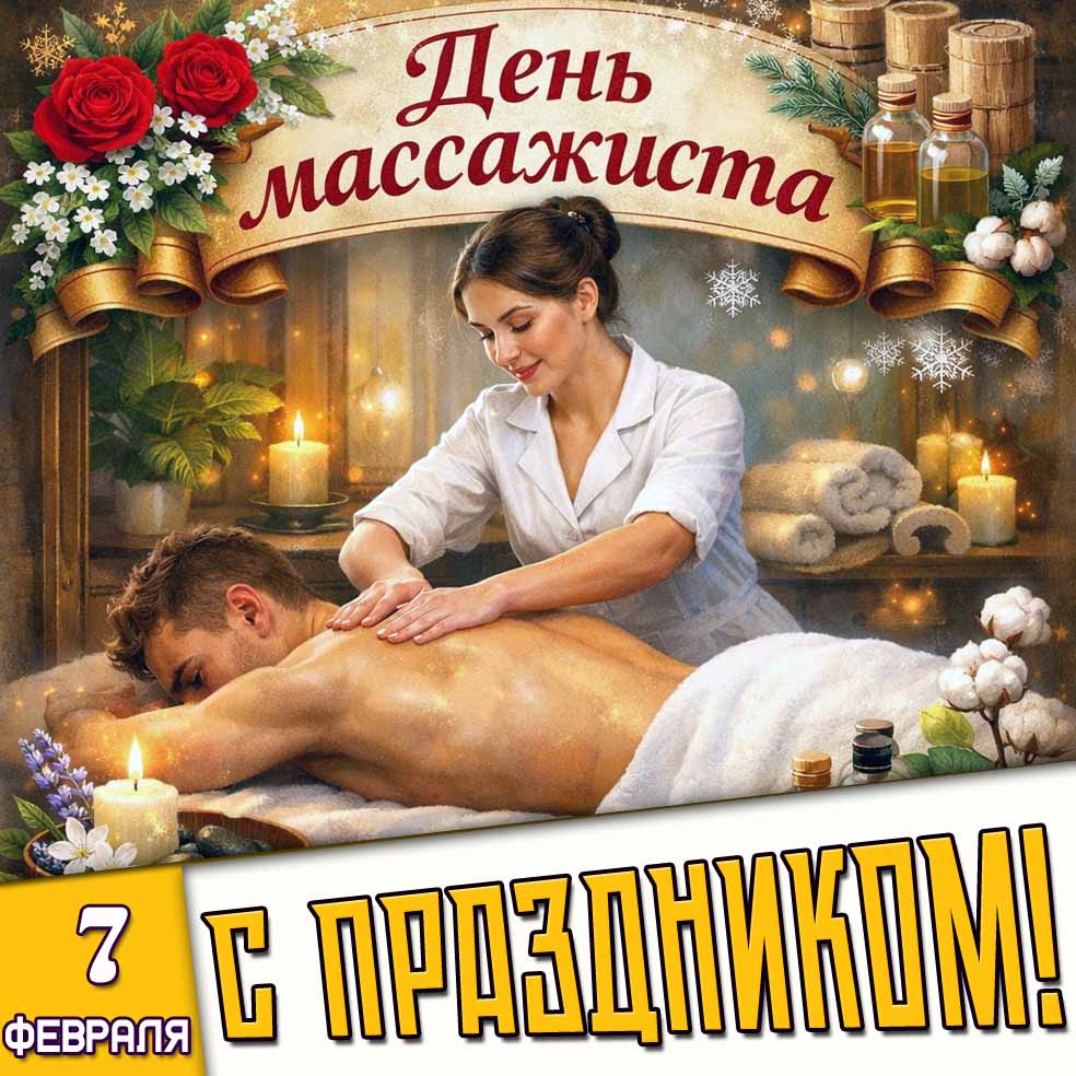 Открытка "7 февраля - день массажиста! С праздником!"