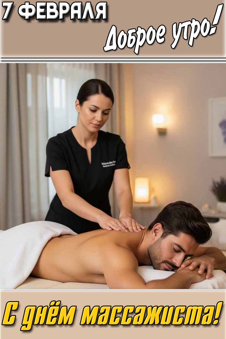 Открытка "7 февраля доброе утро! С днём массажиста!"