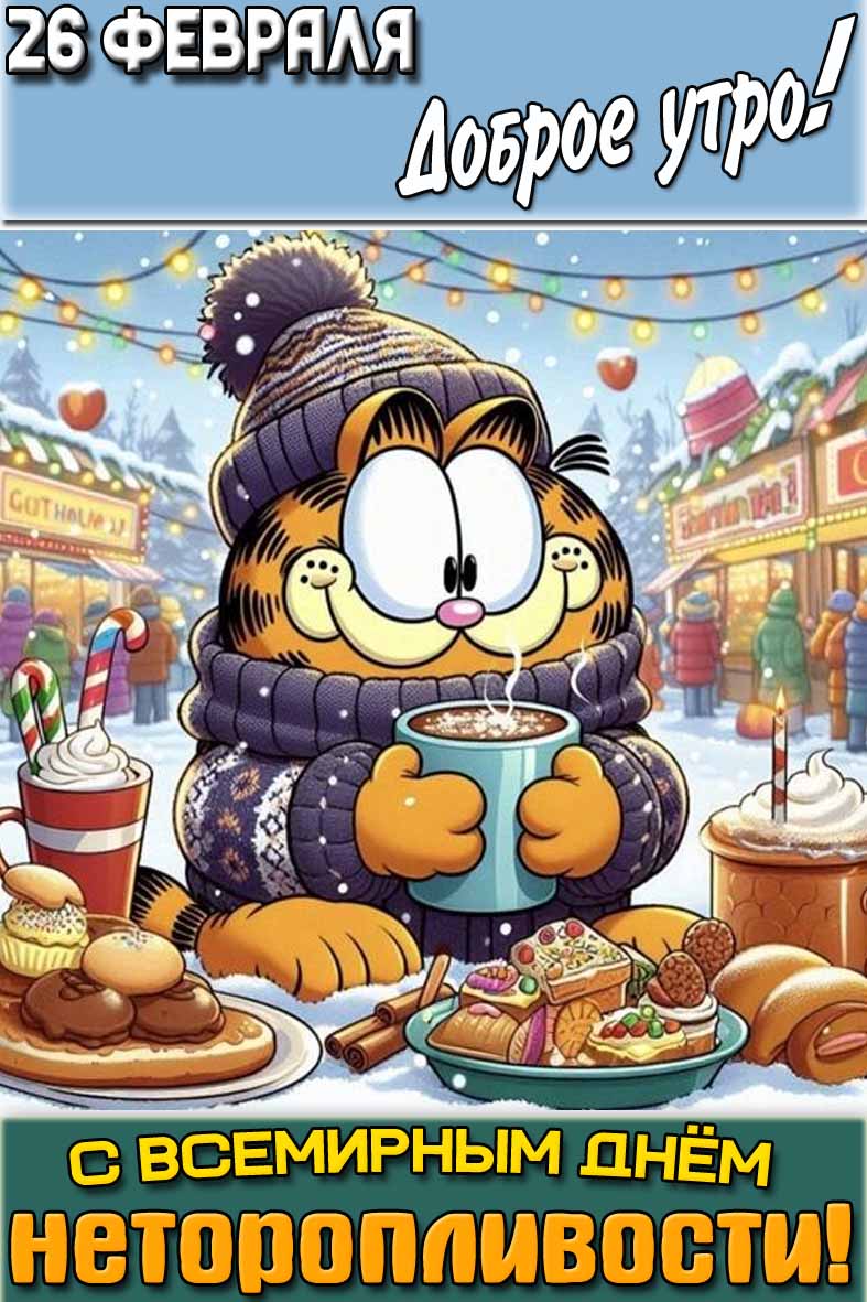 Открытка "26 февраля доброе утро! С Всемирным днём неторопливости!"