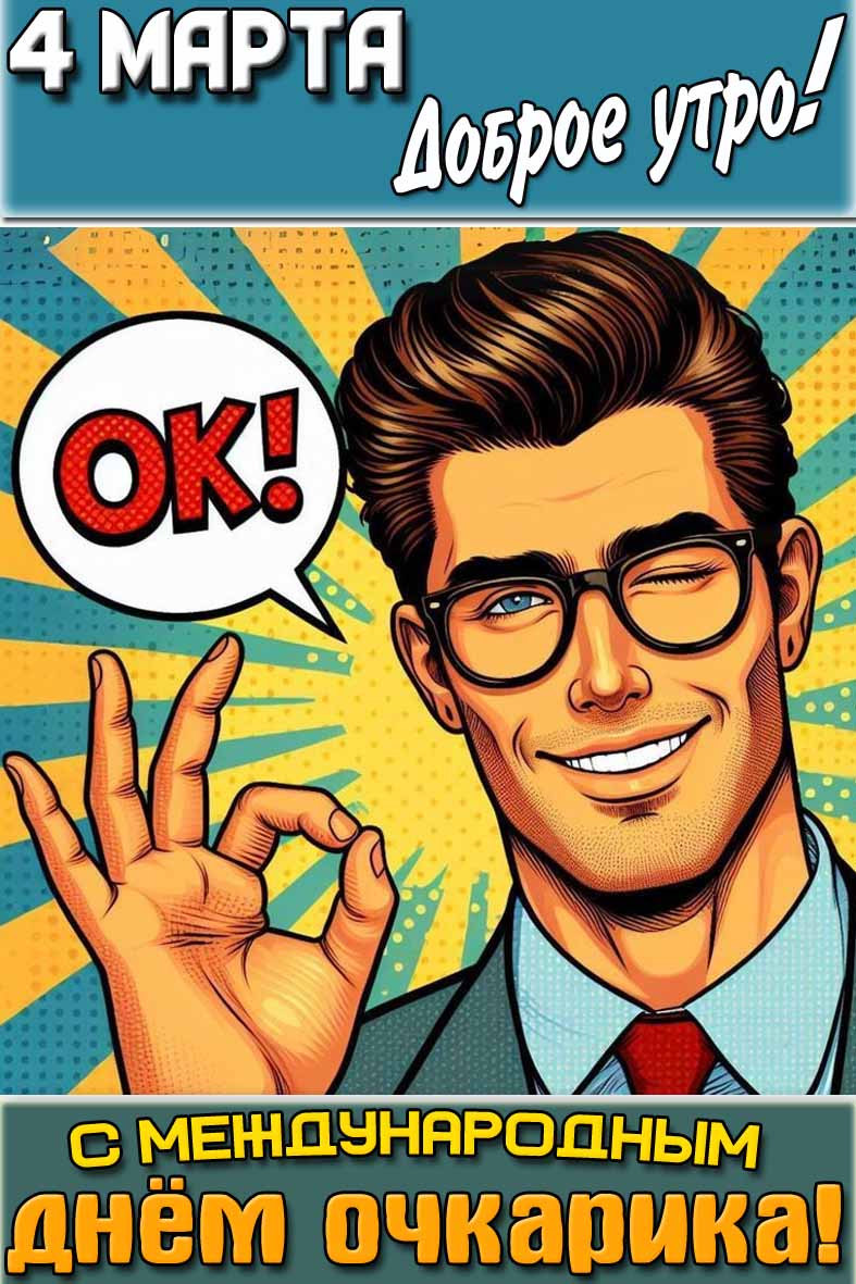 Открытка "4 марта доброе утро! С Международным днём очкарика!"