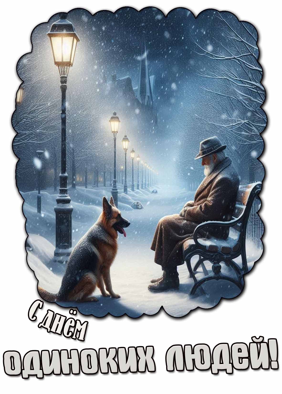 С днём одиноких людей! - душевная зимняя открытка