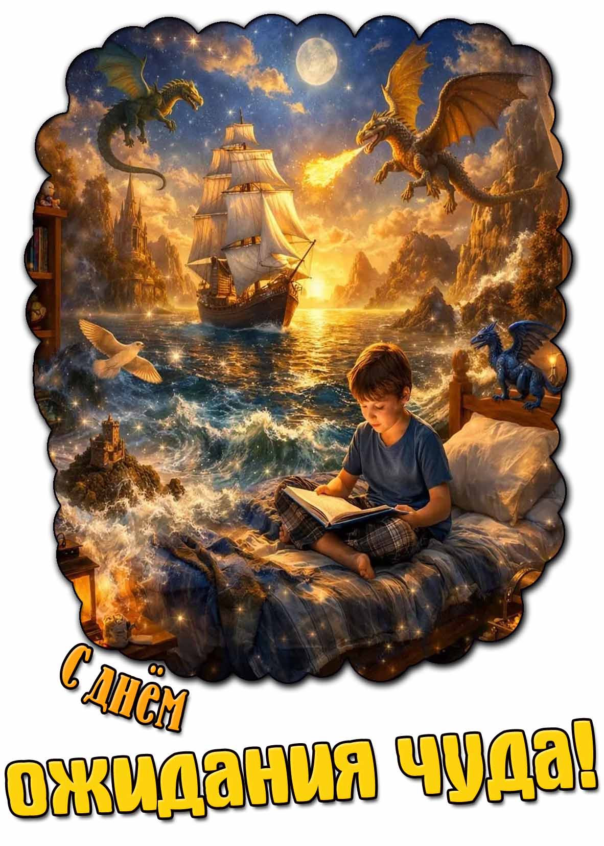 С днём ожидания чуда! - детская открытка