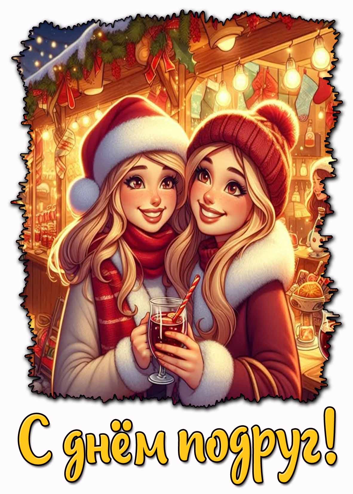 С днём подруг! - зимняя открытка