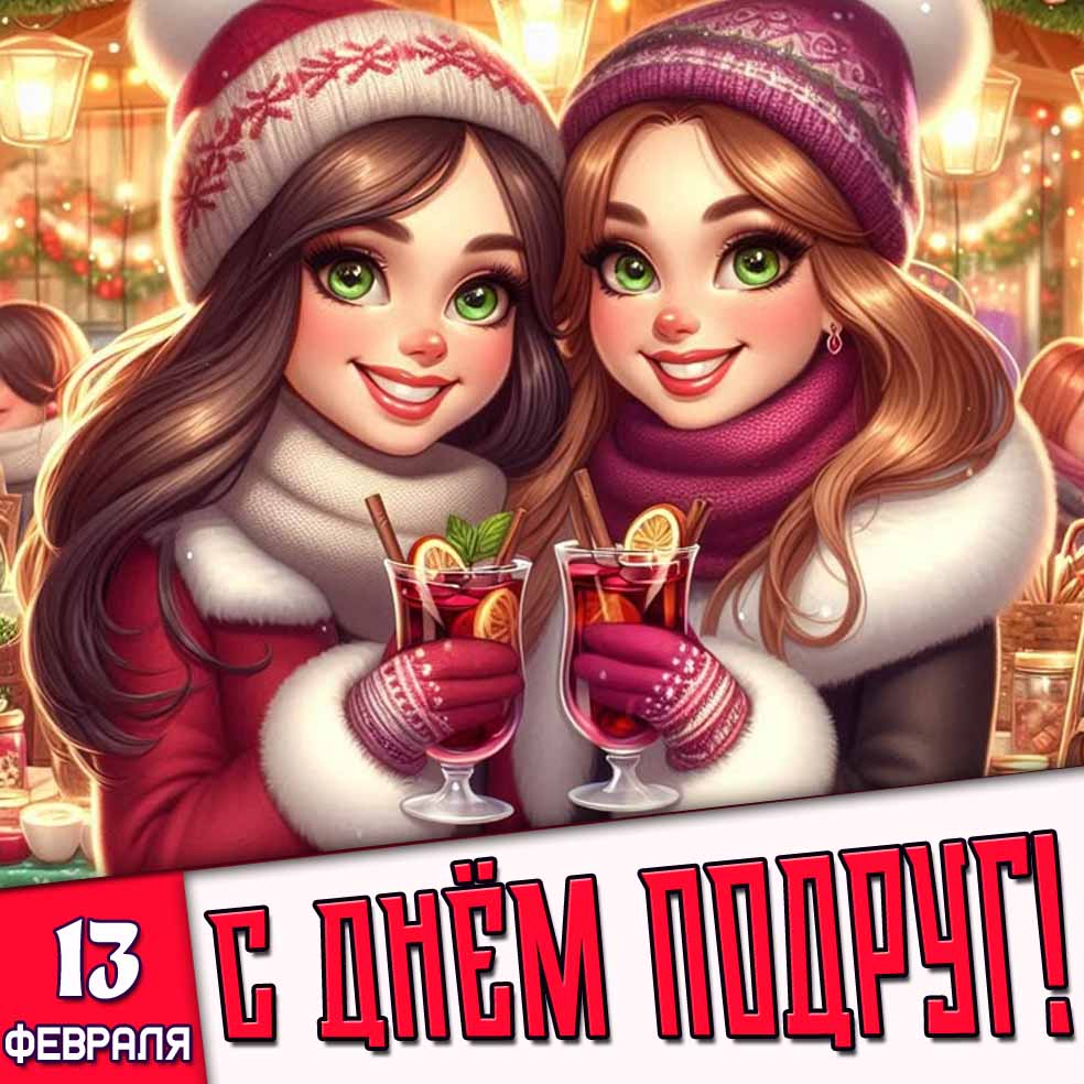 Открытка 13 февраля - с днём подруг!