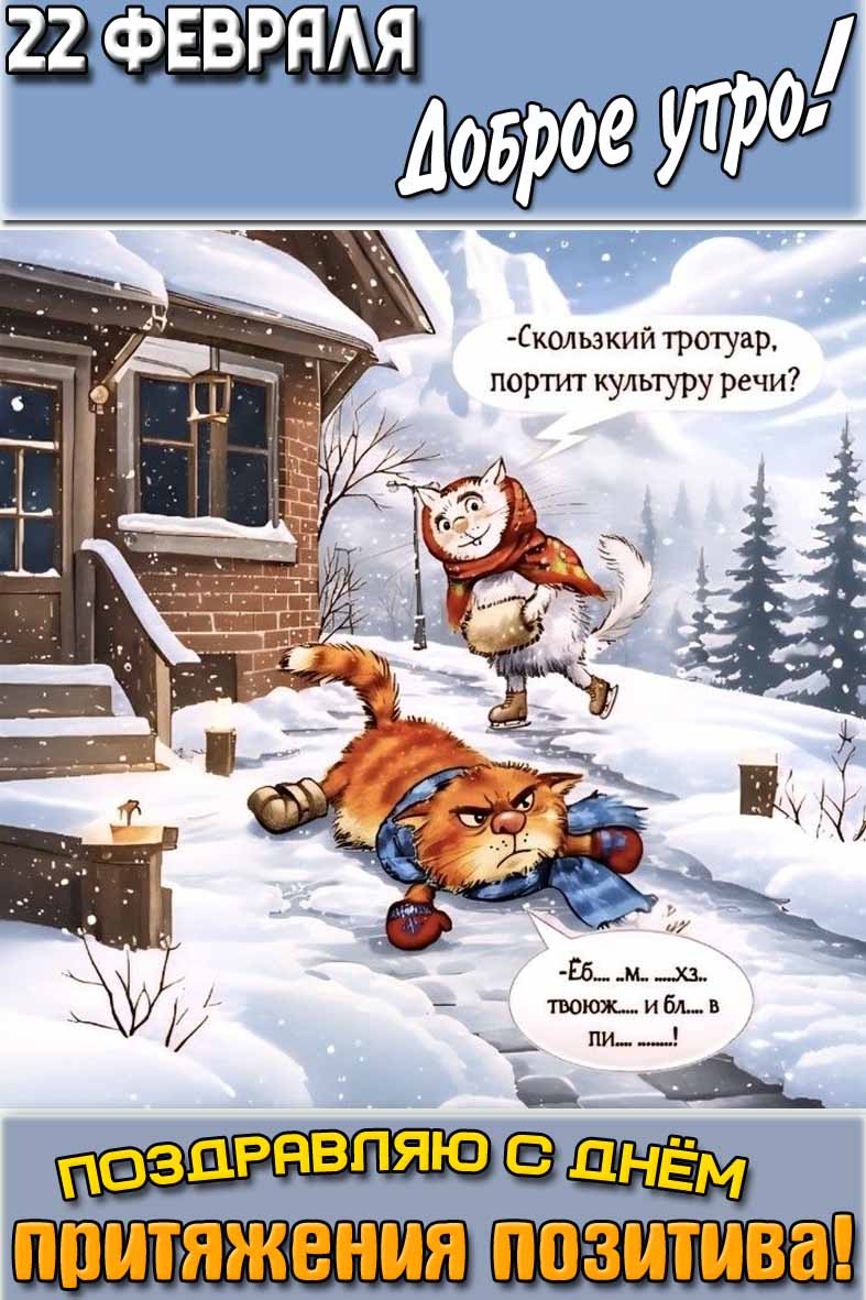 Открытка "22 февраля доброе утро! Поздравляю с днём притяжения позитива!"