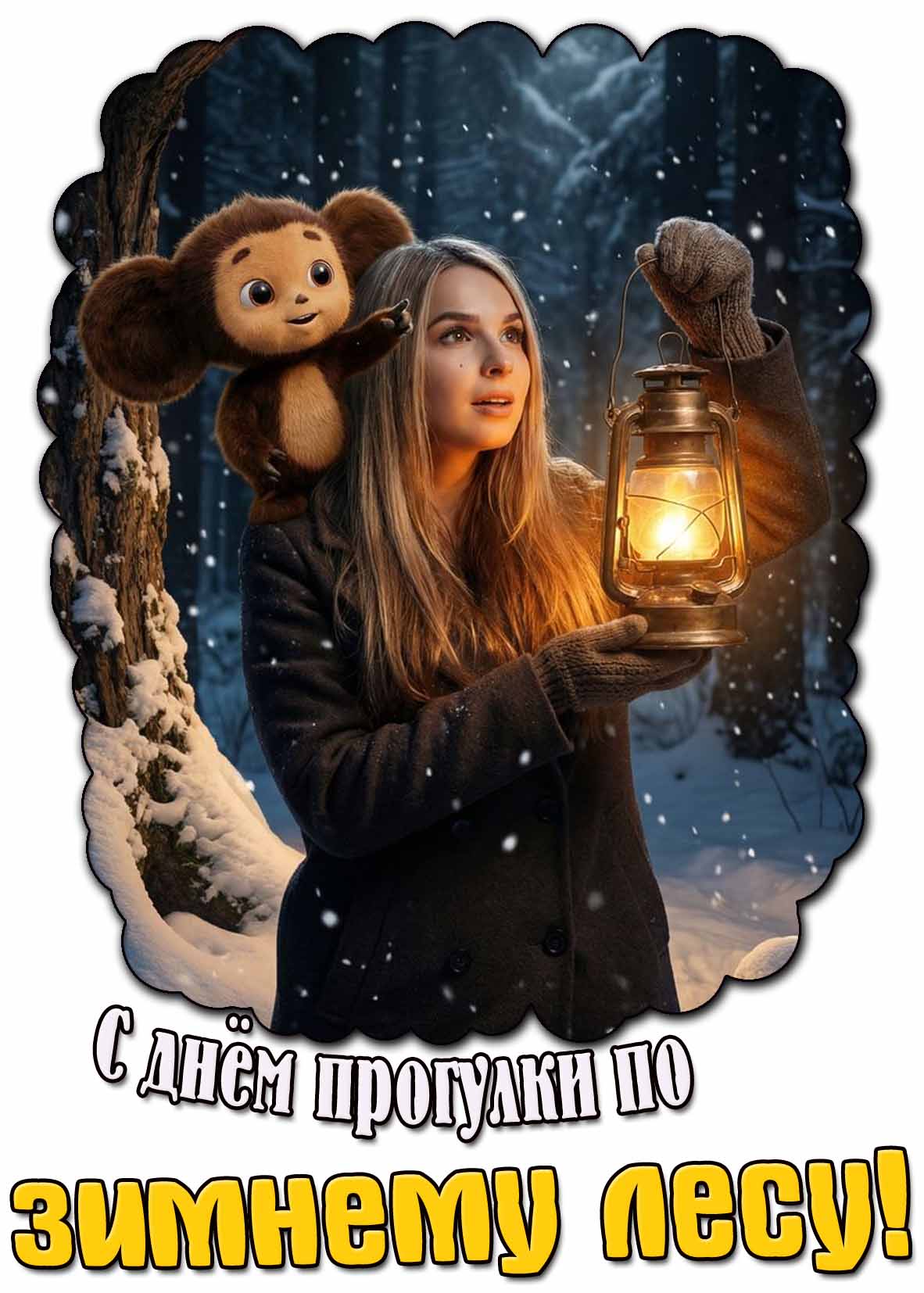 С днём прогулки по зимнему лесу - красивая открытка