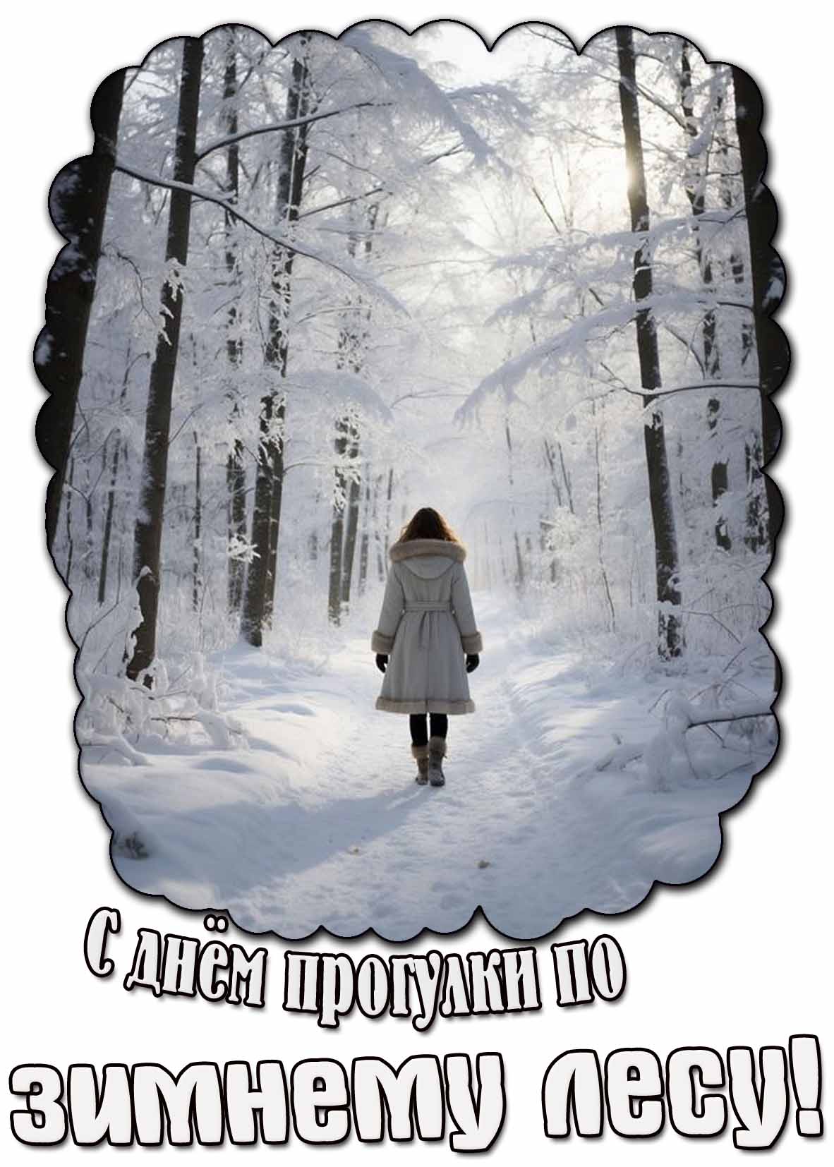 Открытка с днём прогулки по зимнему лесу