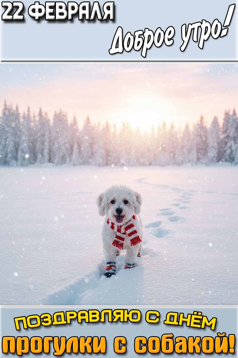 Картинка "22 февраля доброе утро! Поздравляю с днём прогулки с собакой!"