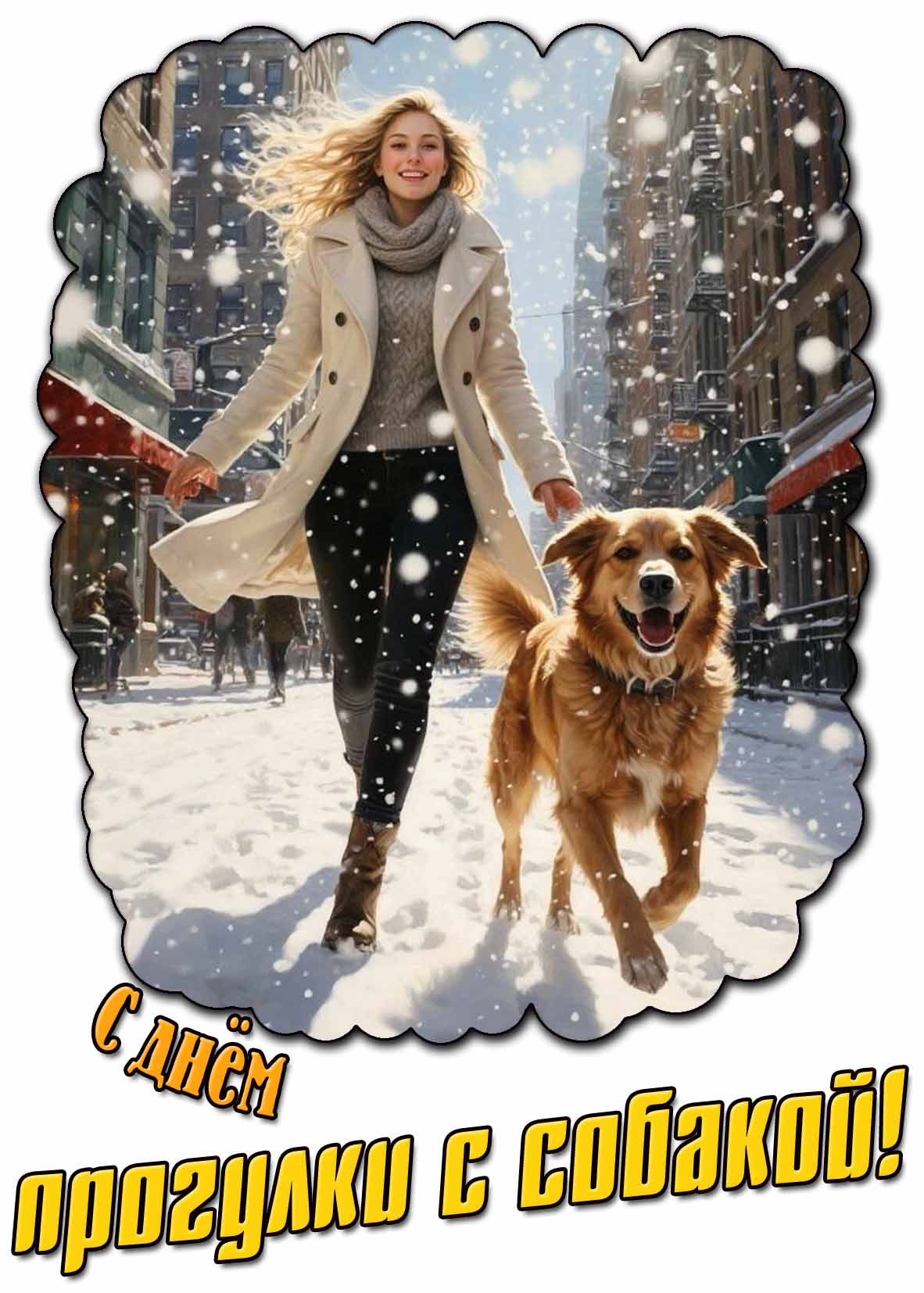 Зимняя картинка с днём прогулки с собакой
