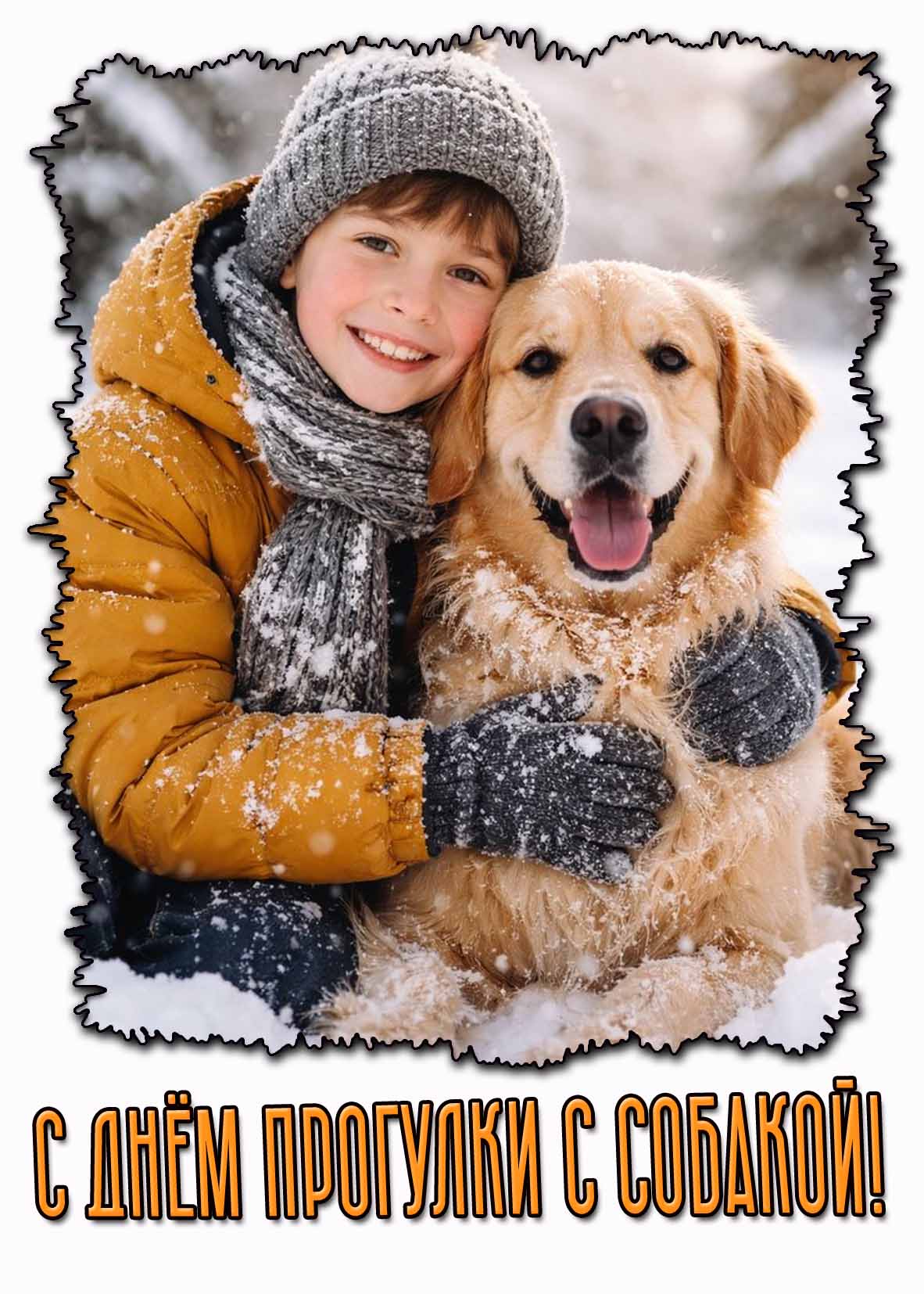 С днём прогулки с собакой! - детская открытка