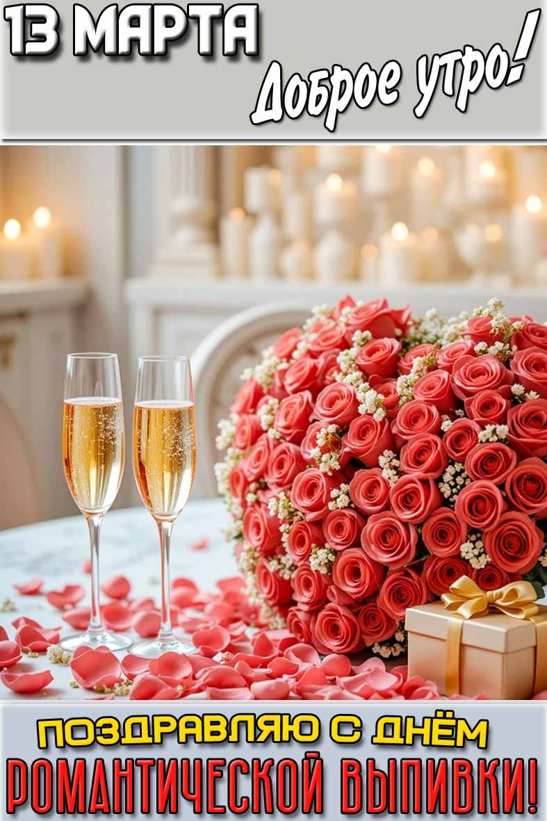 Картинка "13 марта доброе утро! Поздравляю с днём романтической выпивки!"
