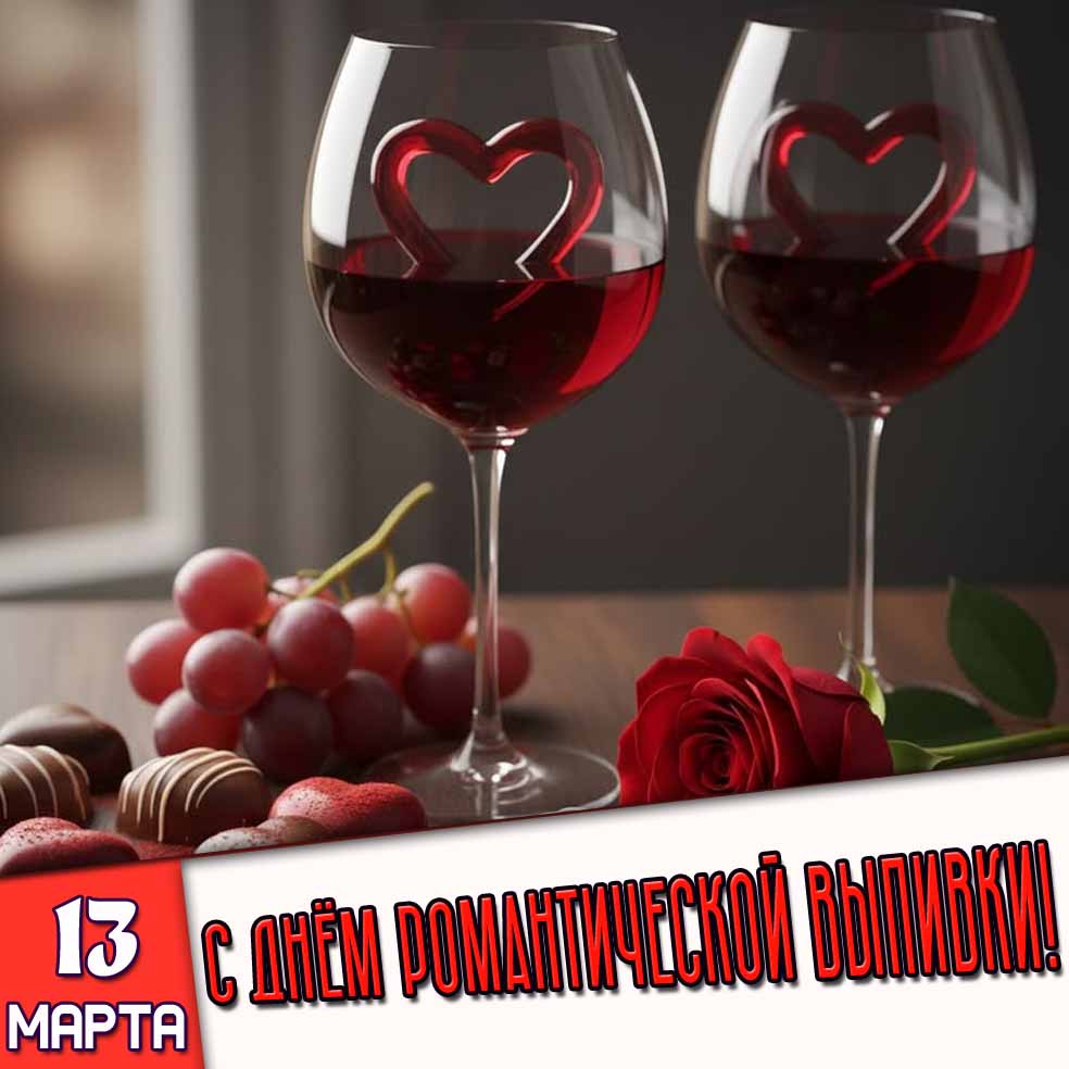 Открытка 13 марта - с днём романтической выпивки!