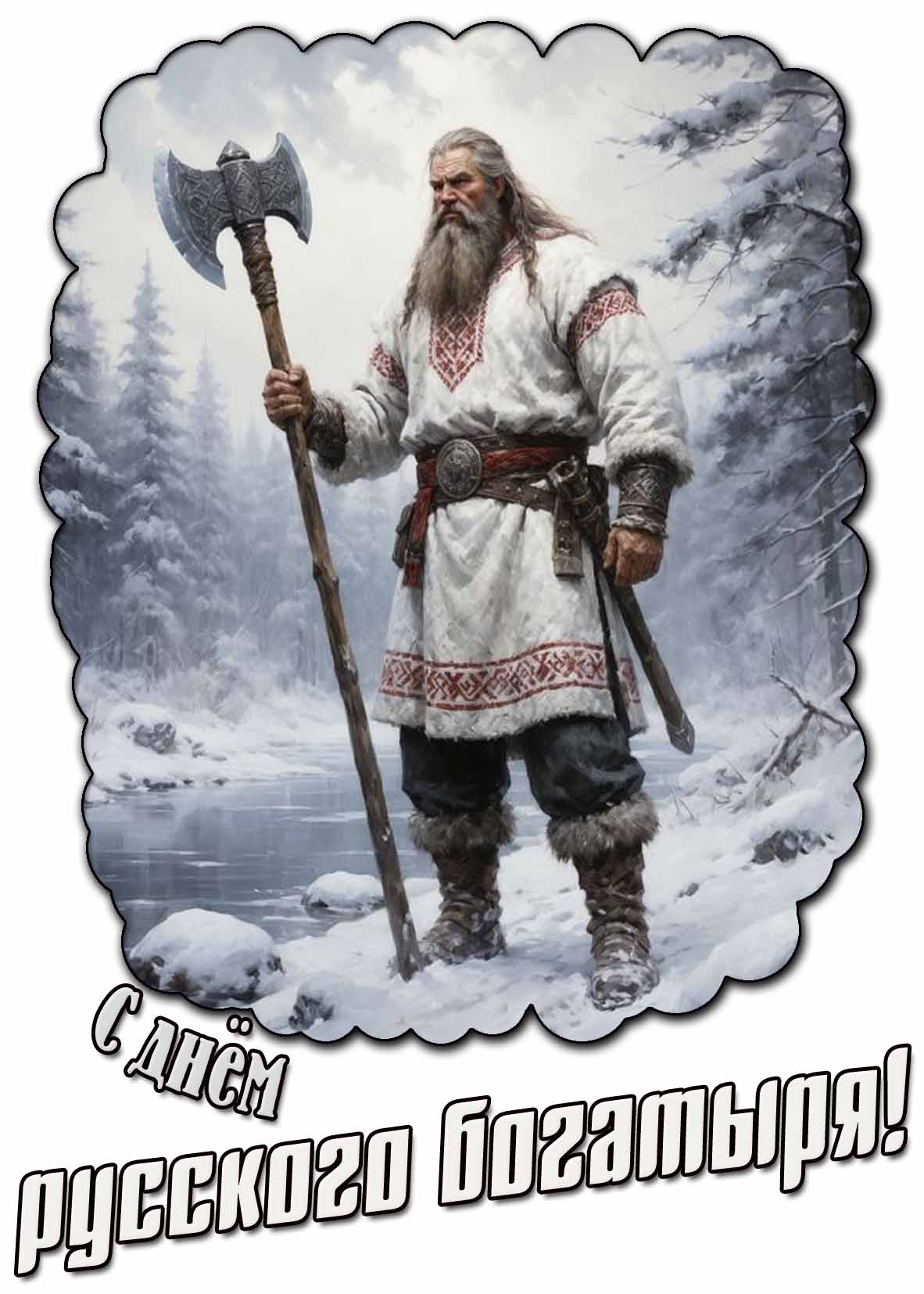 Зимняя картинка с днём русского богатыря
