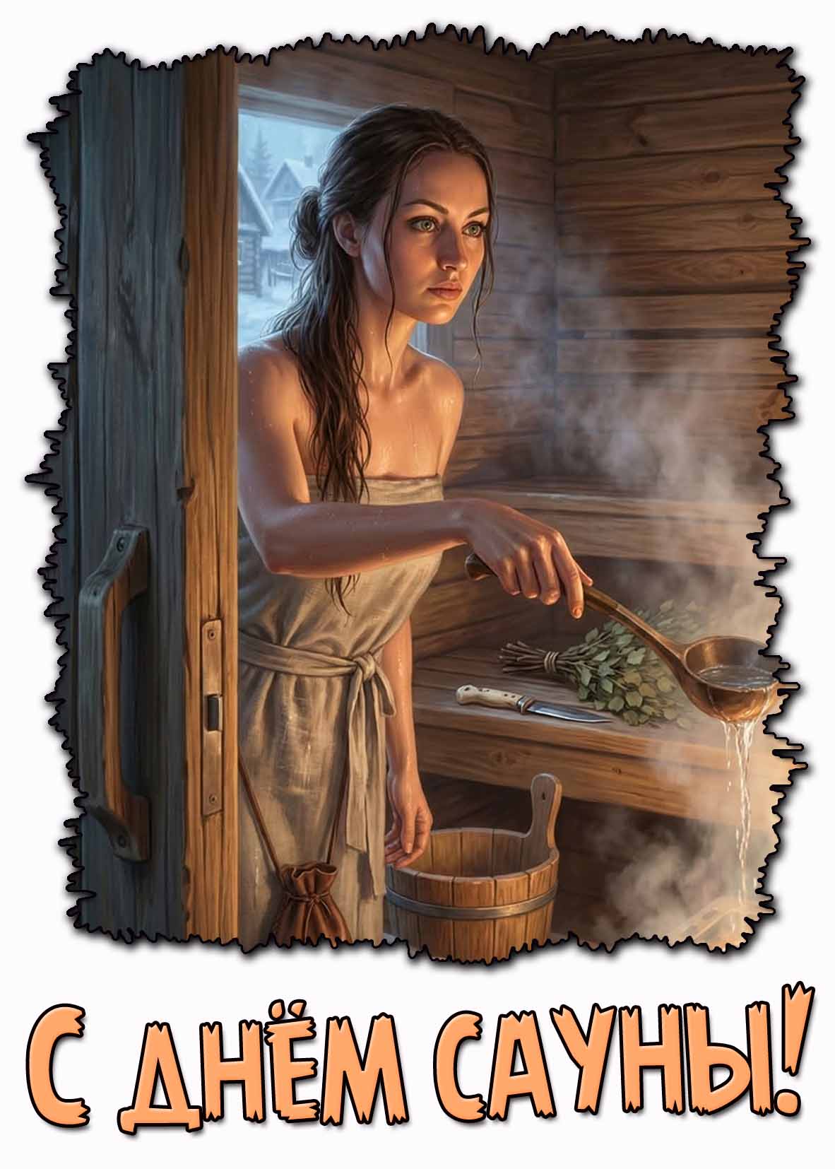 С днём сауны! - открытка с девушкой