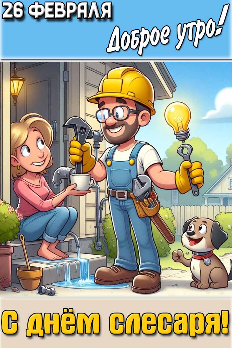 Открытка "26 февраля доброе утро! С днём слесаря!"