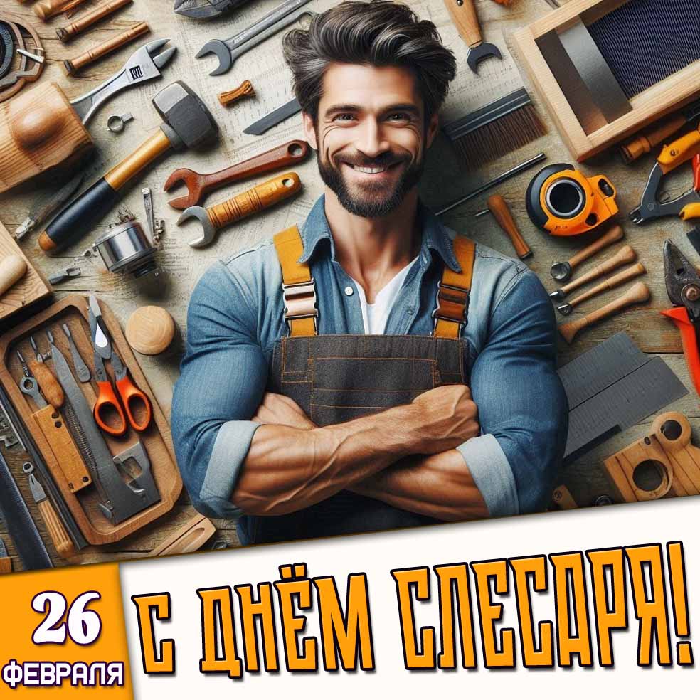 Открытка 26 февраля - с днём слесаря!