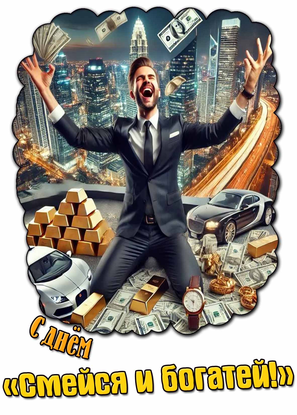 Картинка с днём «смейся и богатей!»