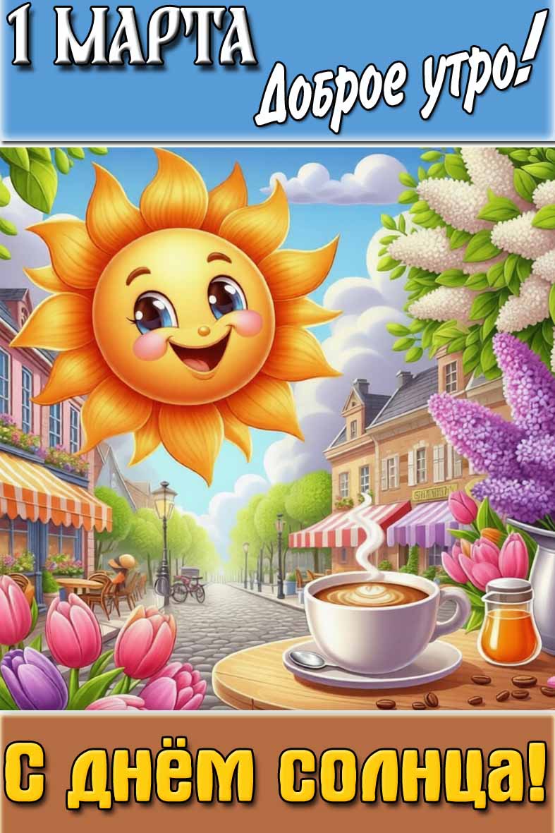 Открытка "1 марта доброе утро! С днём солнца!"