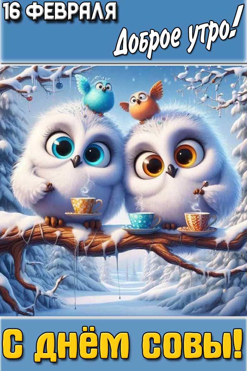 Прикольная картинка "16 февраля доброе утро! С днём совы!"