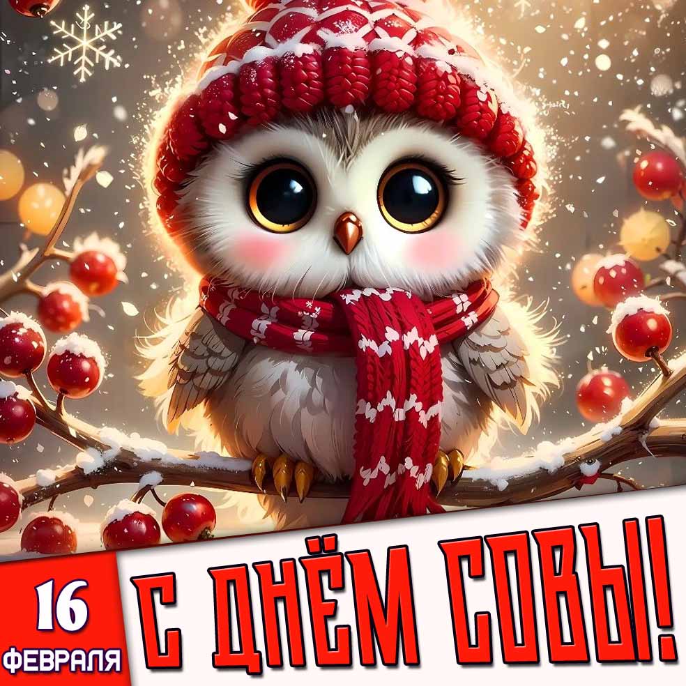 Открытка 16 февраля - с днём совы!
