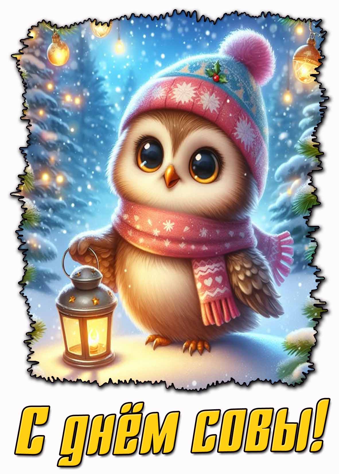 Зимняя картинка с днём совы